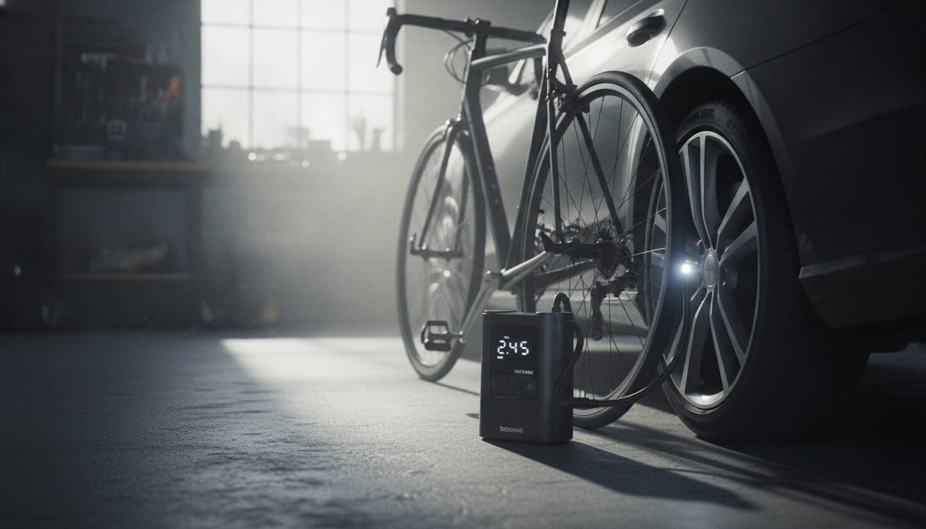 Smart Portable Tire Inflator: Auto Stop + LED for Car & Bike